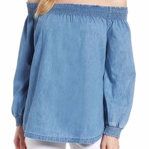 Caslon Chambray Off the Shoulder Top Blouse NWT